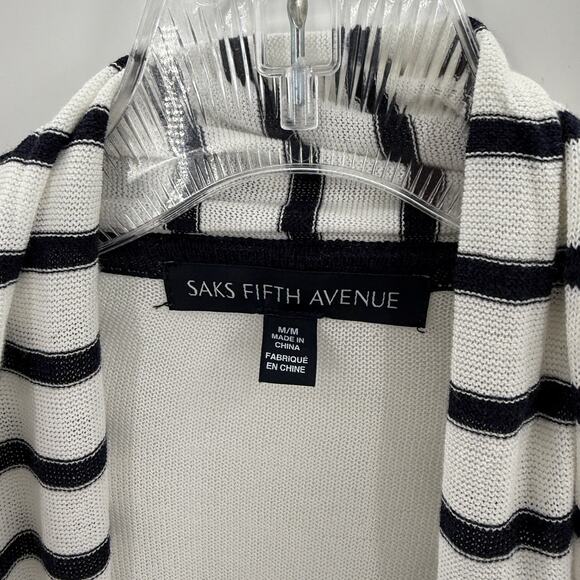 SAKS FIFTH AVE Womens Stripe Open Front Cardigan Size M Sweater Nautical Layer - Picture 4 of 8